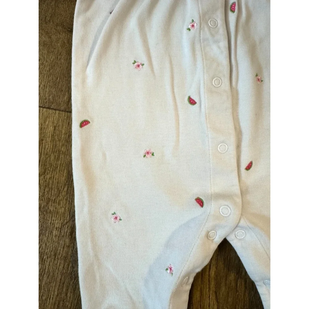 Vintage Carters Baby Girls 6 Months Romper Embroidered Fruit Pleats Round Collar